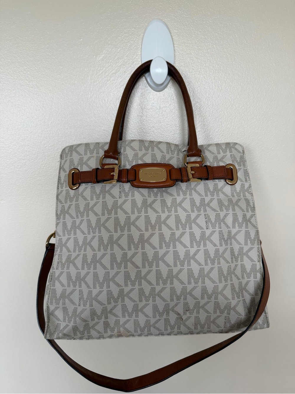 MICHAEL KORS Hamilton Large Logo Satchel Vanilla Signature Print Canvas Bag